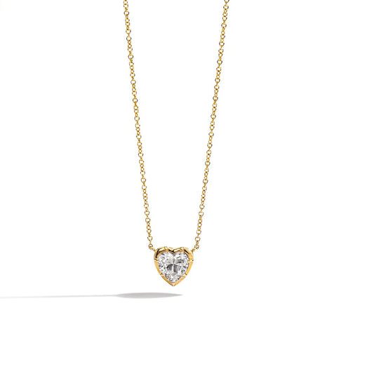 14 Karat Yellow Gold White Topaz Heart Pendant