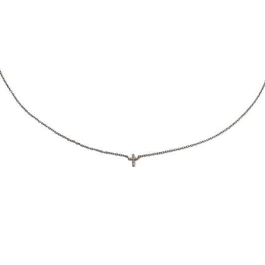 Sterling and Pave Diamond Itsy Cross Pendant Necklace