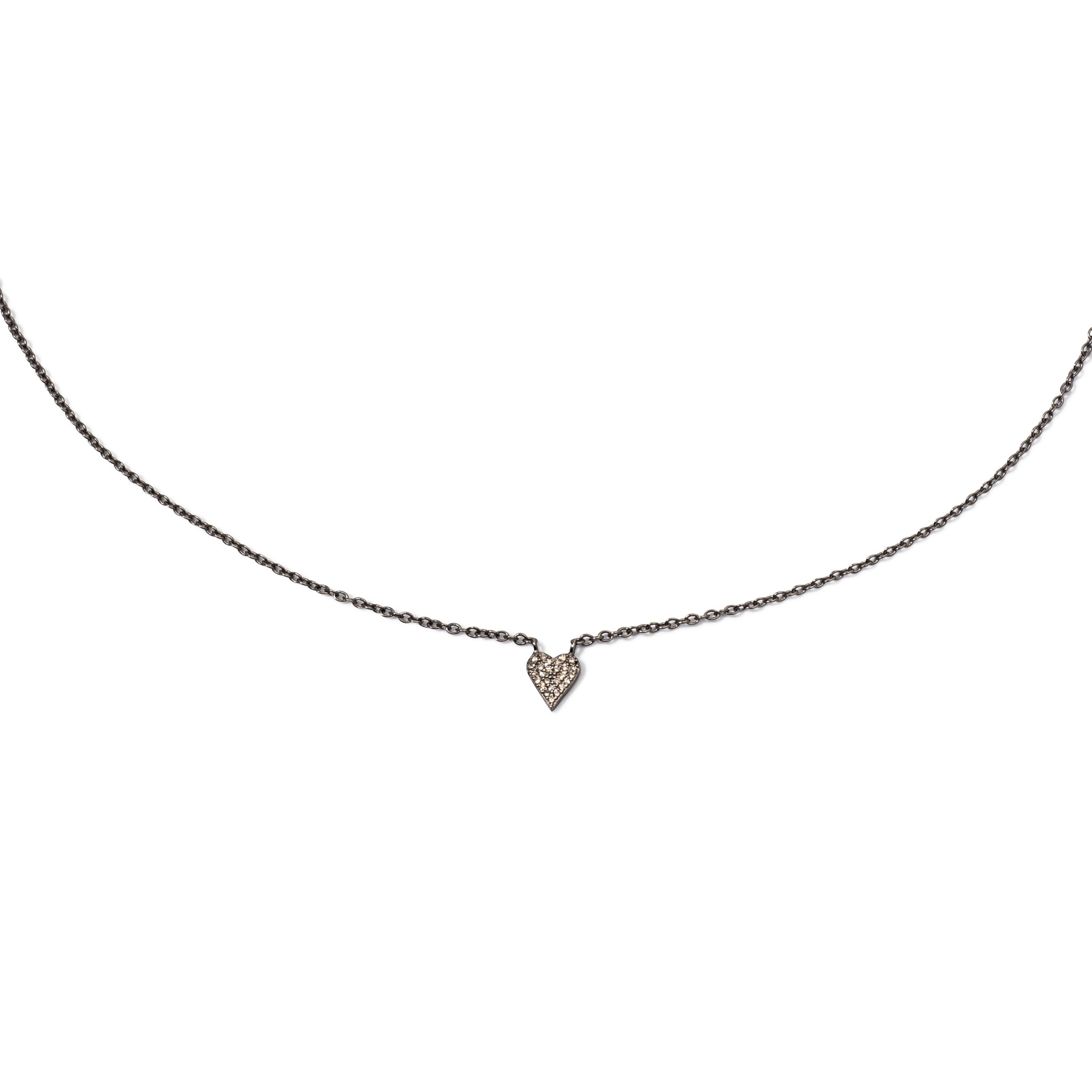 Sterling and Pave Diamond Itsy Heart Disk Pendant Necklace