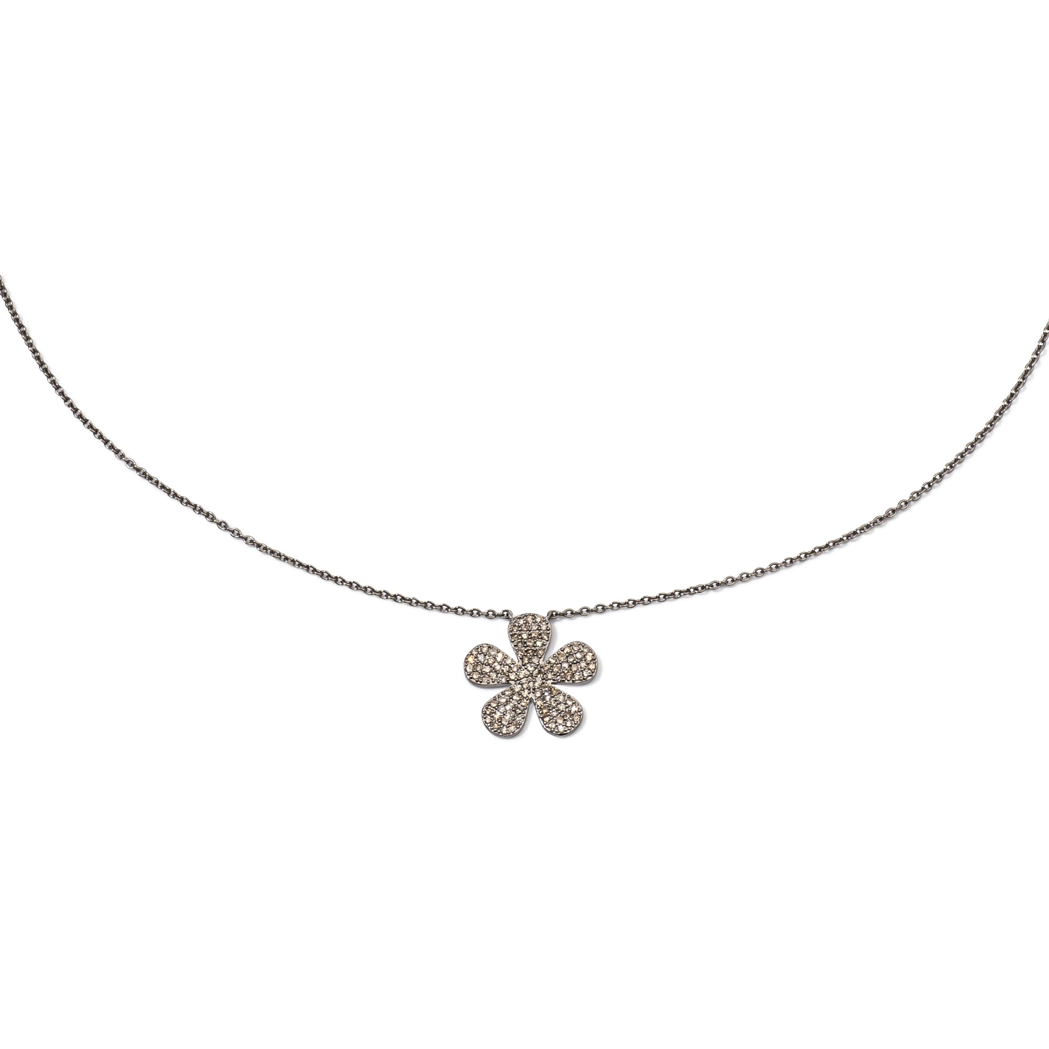 Sterling and Pave Diamond Daisy Pendant Necklace .55cts
