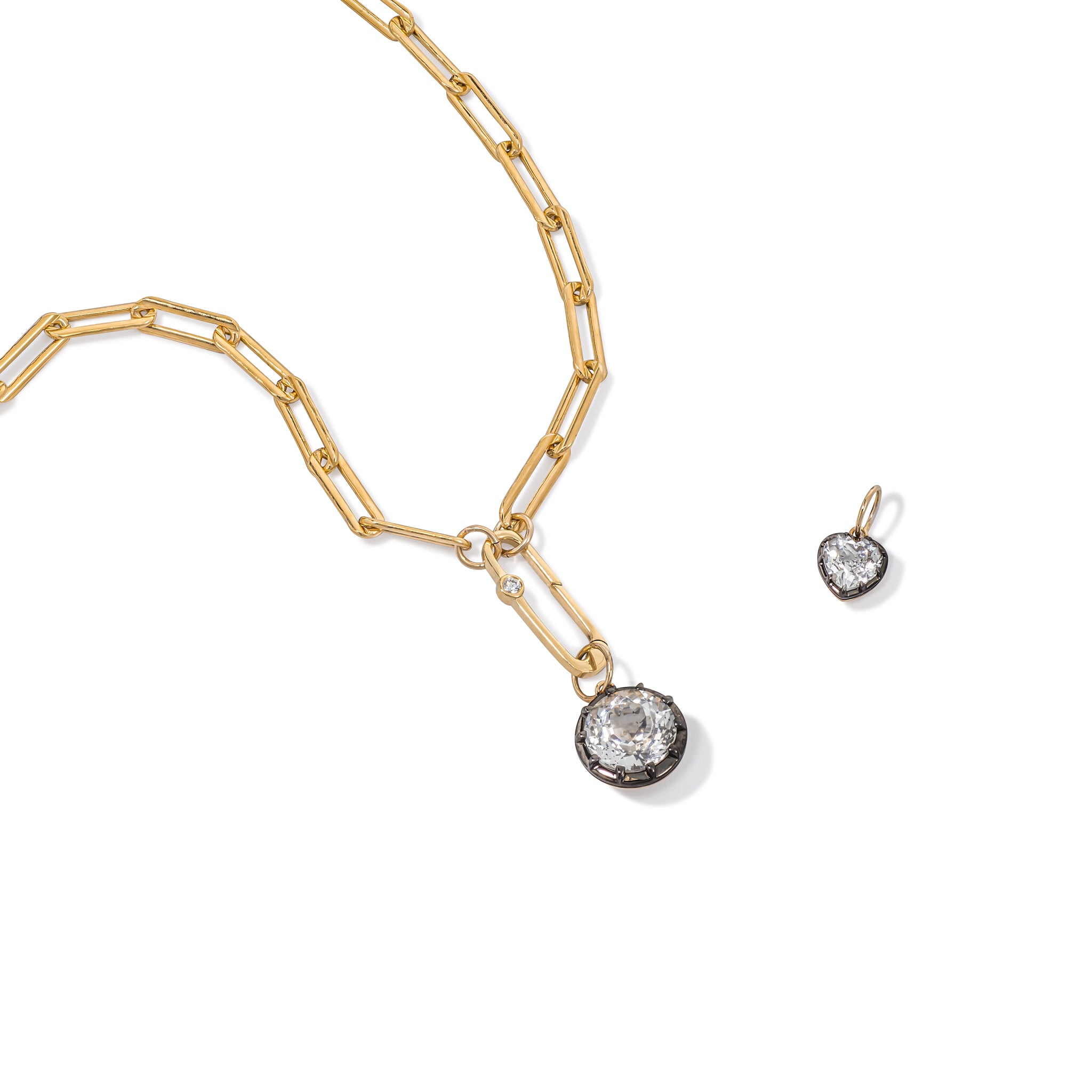 14 Karat Yellow Gold White Topaz Round Charm