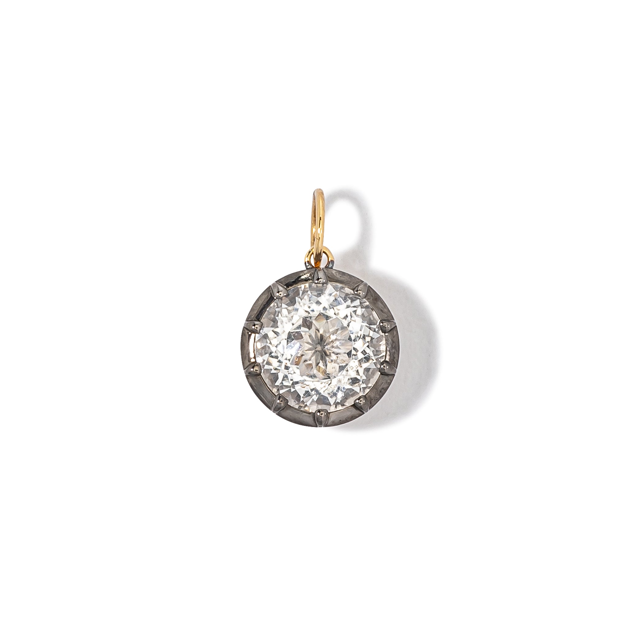 14 Karat Yellow Gold White Topaz Round Charm