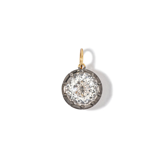 14 Karat Yellow Gold White Topaz Round Charm