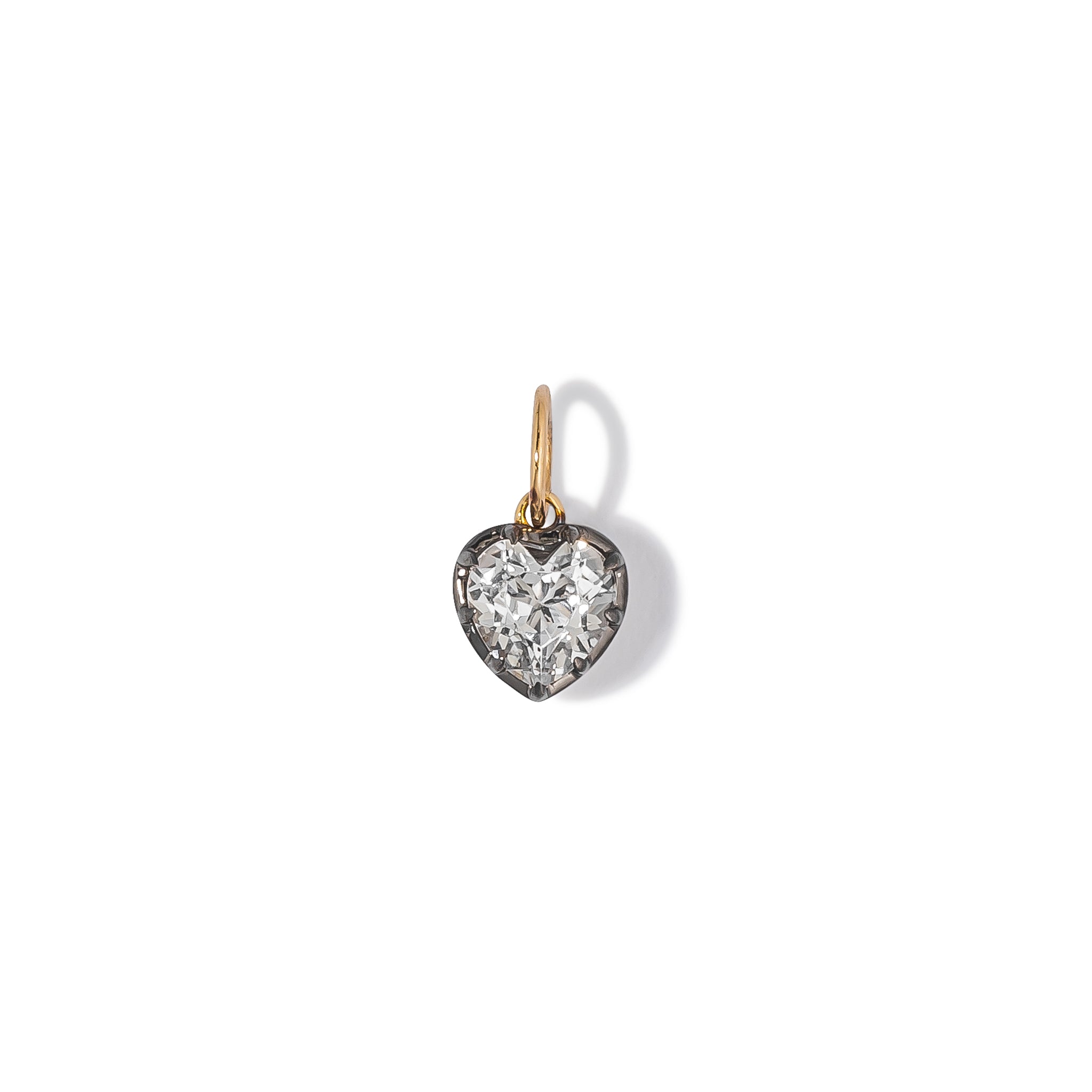 14 Karat Yellow Gold White Topaz Heart Charm