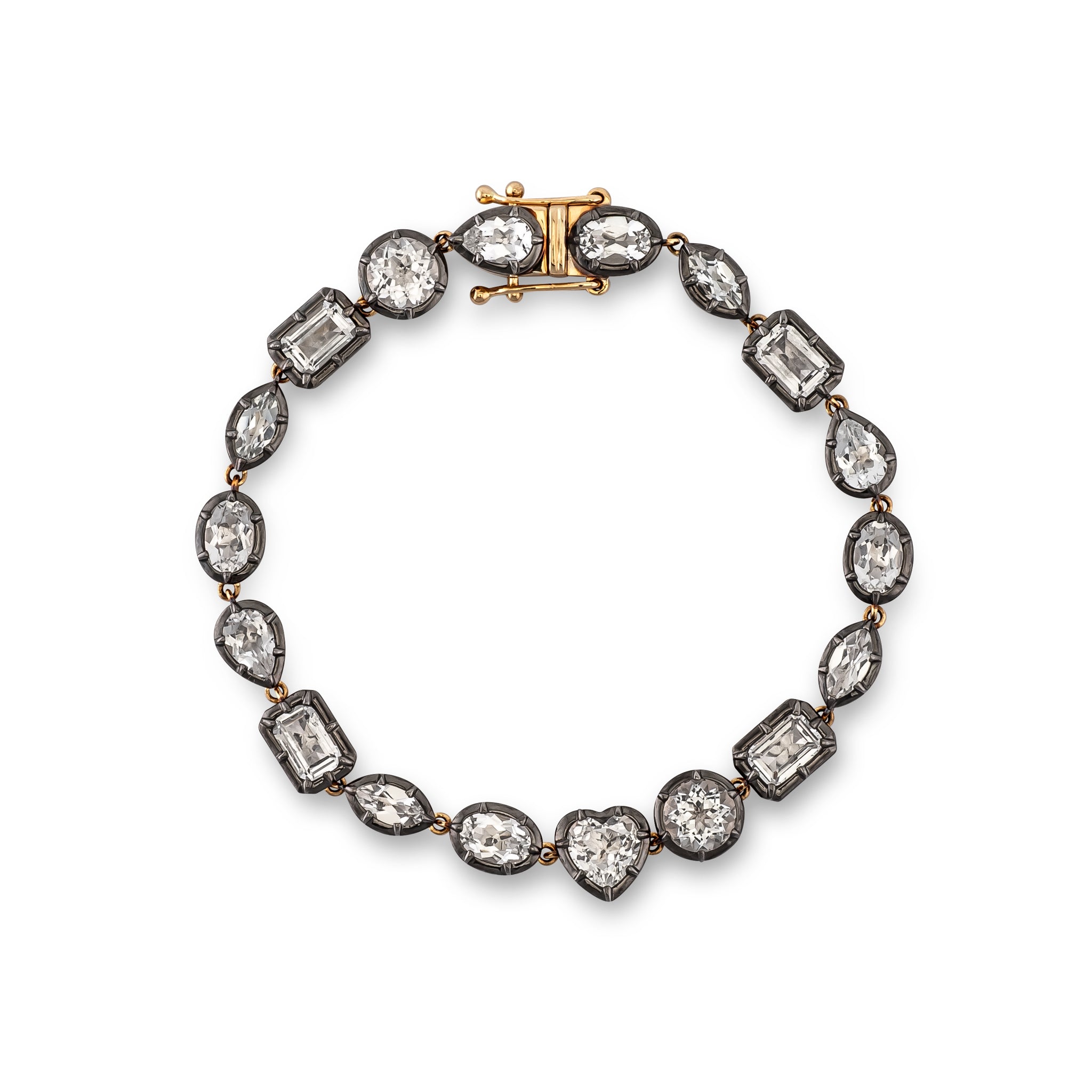14 Karat Yellow Gold Multi Shape White Topaz and Rhodium Halo Bracelet