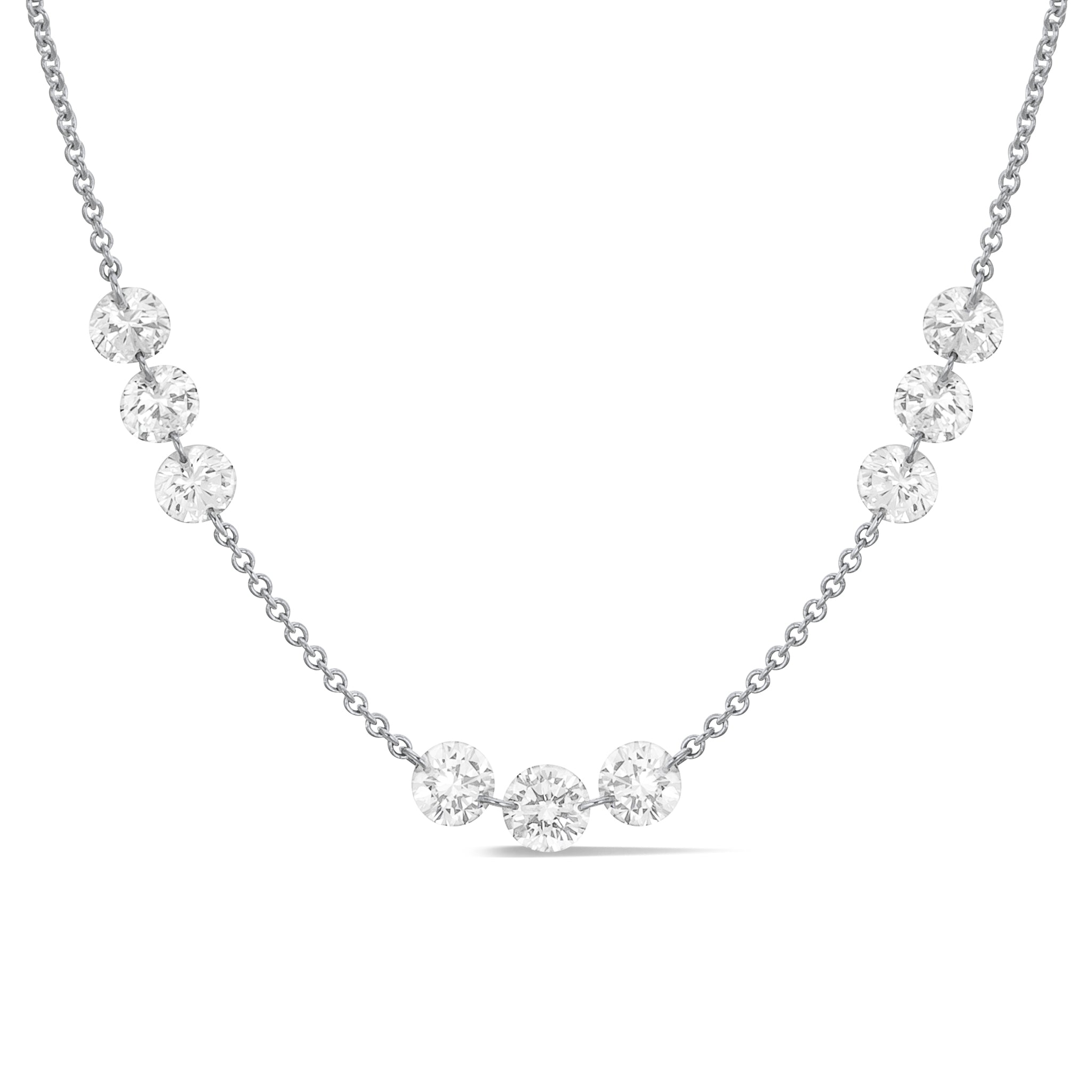 14 Karat White Gold Aspen Air Triple Diamond By The Yard Necklace