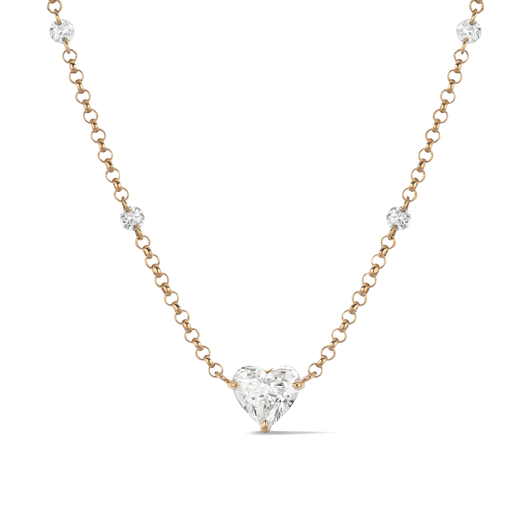 18 Karat Yellow Gold Aspen Air Diamond Heart Necklace