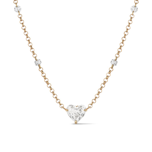 18 Karat Yellow Gold Aspen Air Diamond Heart Necklace