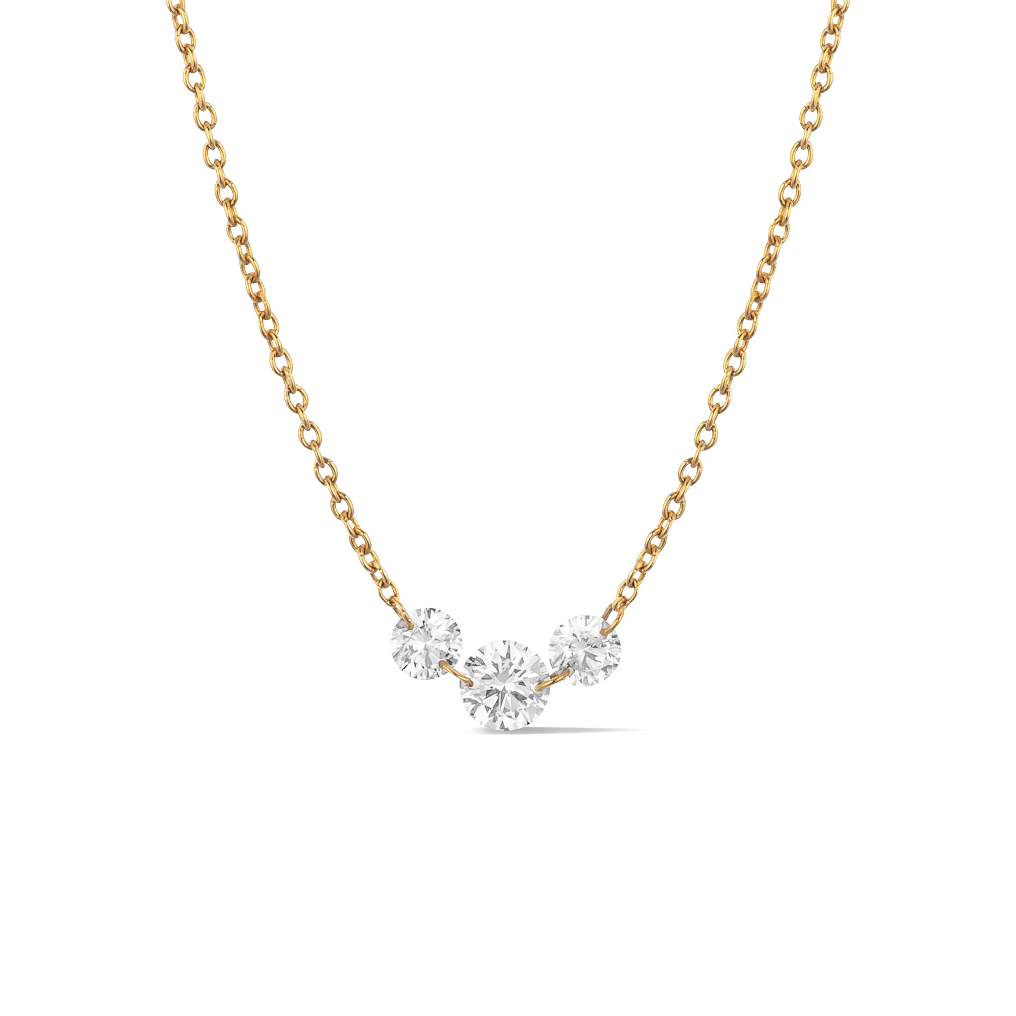 14 Karat Yellow Gold Aspen Air Three Diamond Necklace