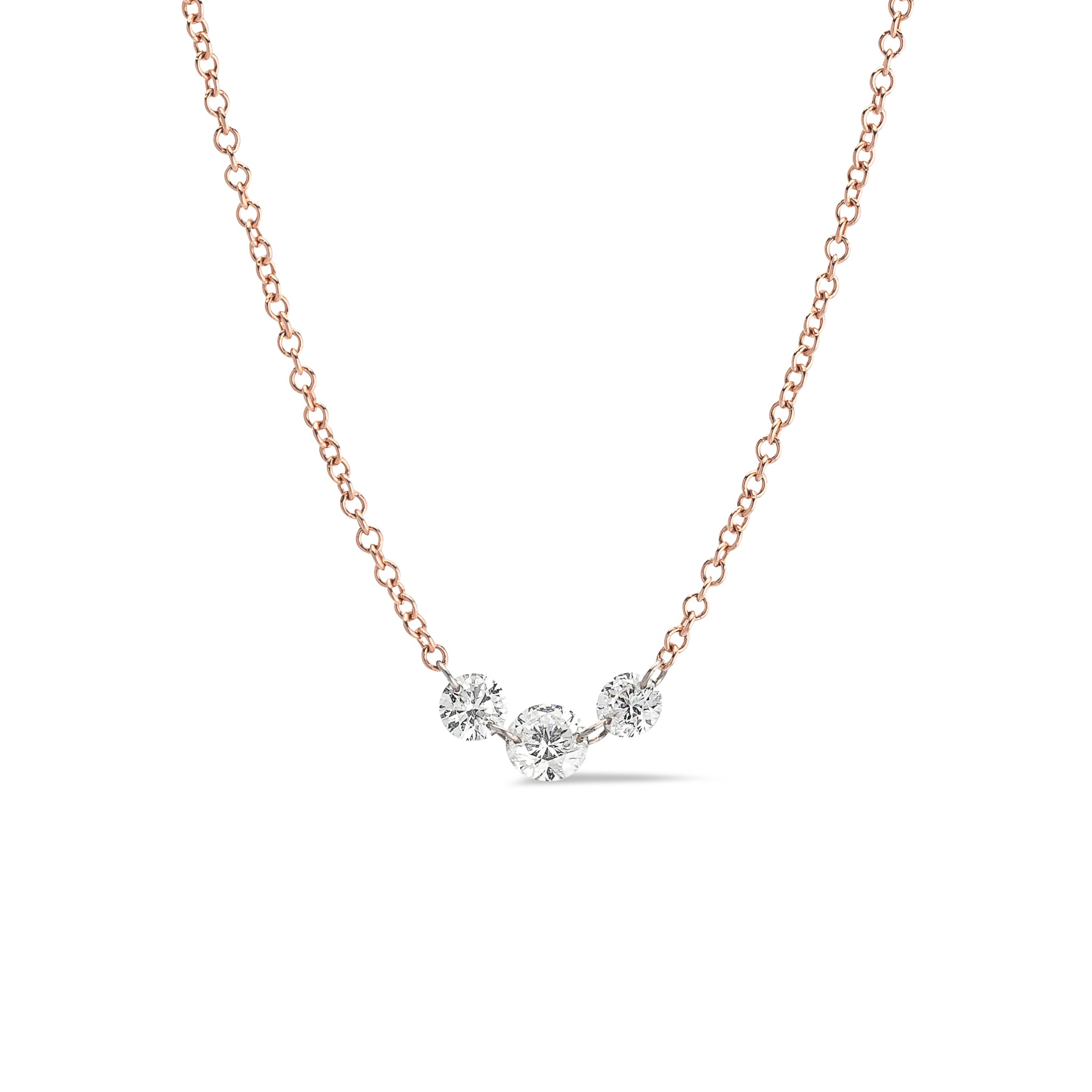 14 Karat Rose Gold Aspen Air Three Diamond Necklace