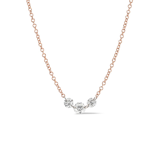 18 Karat Rose Gold Aspen Air Three Diamond Necklace