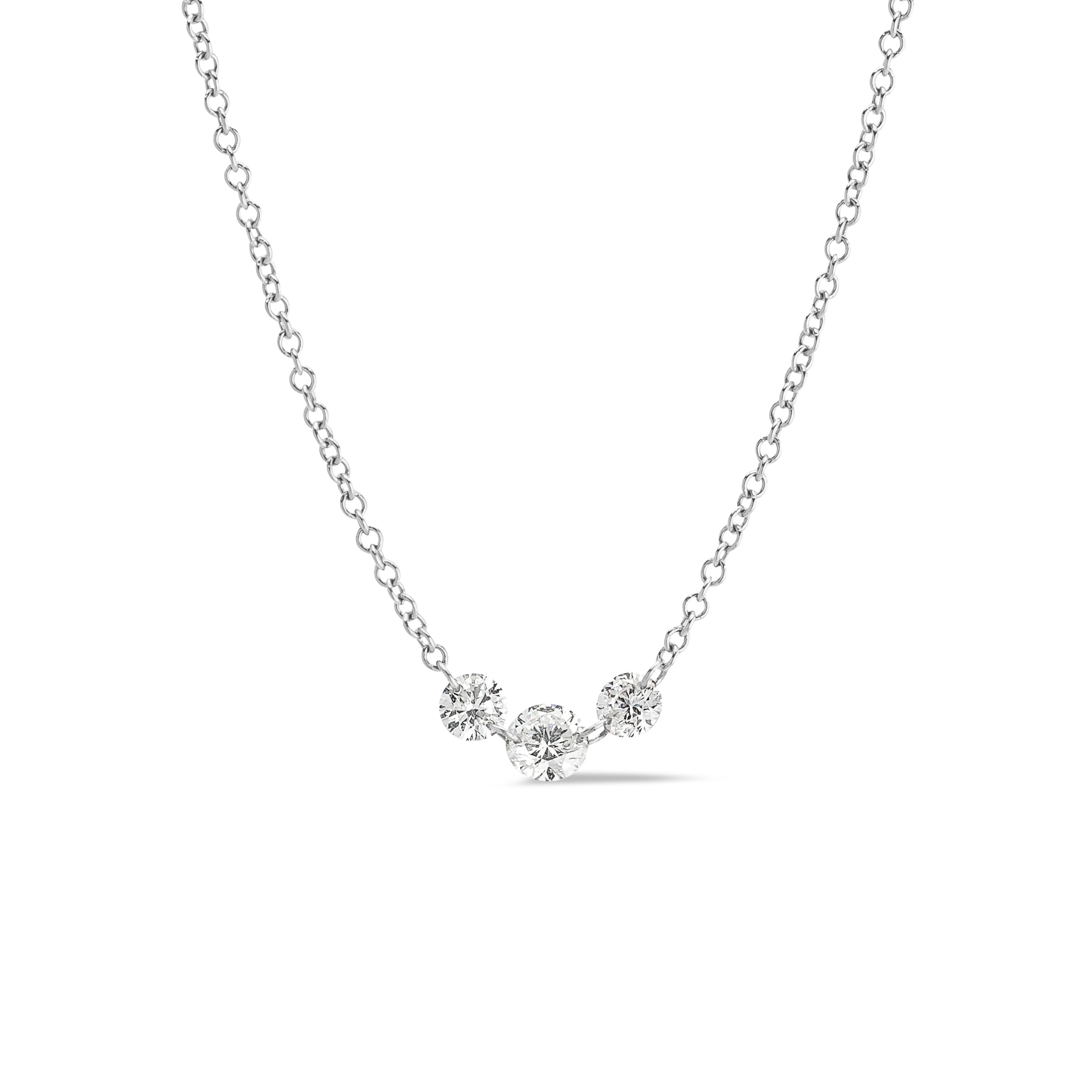 14 Karat White Gold Aspen Air Three Diamond Necklace