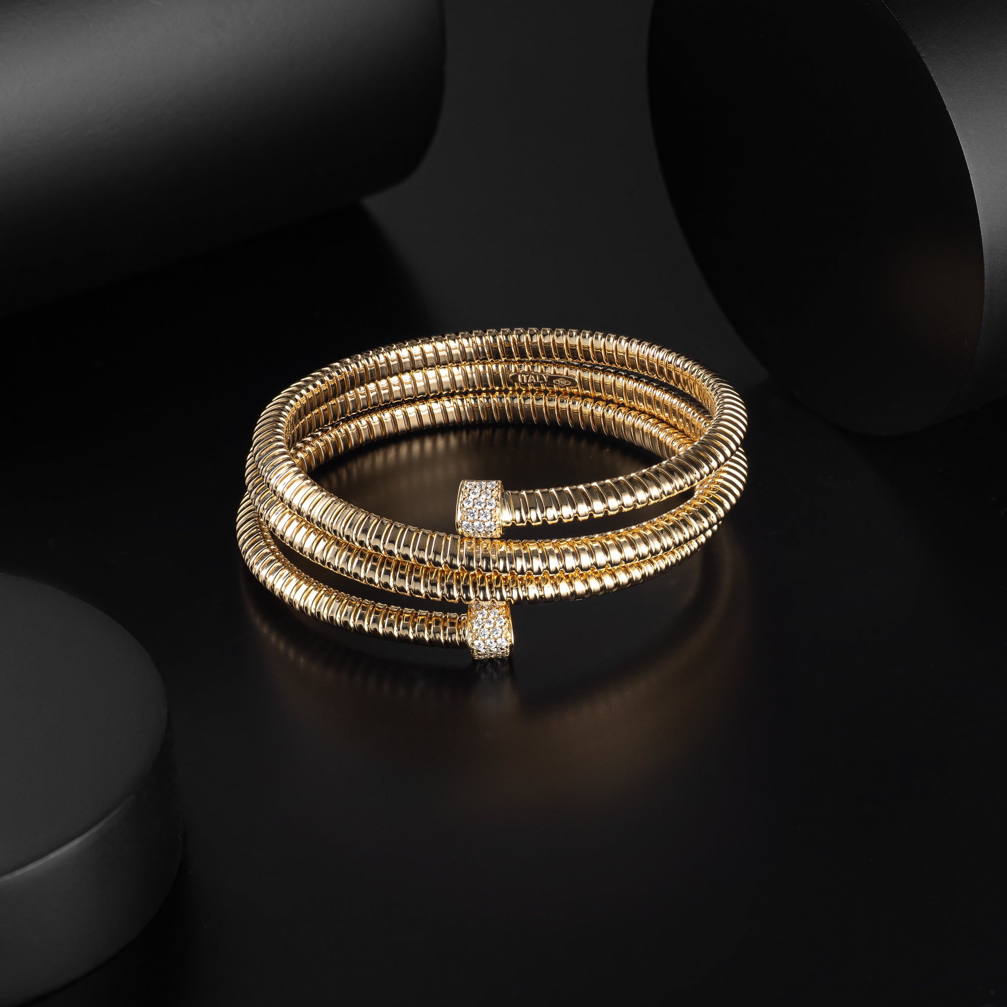 18 Karat Yellow Gold and Diamond Coil Wrap Bracelet