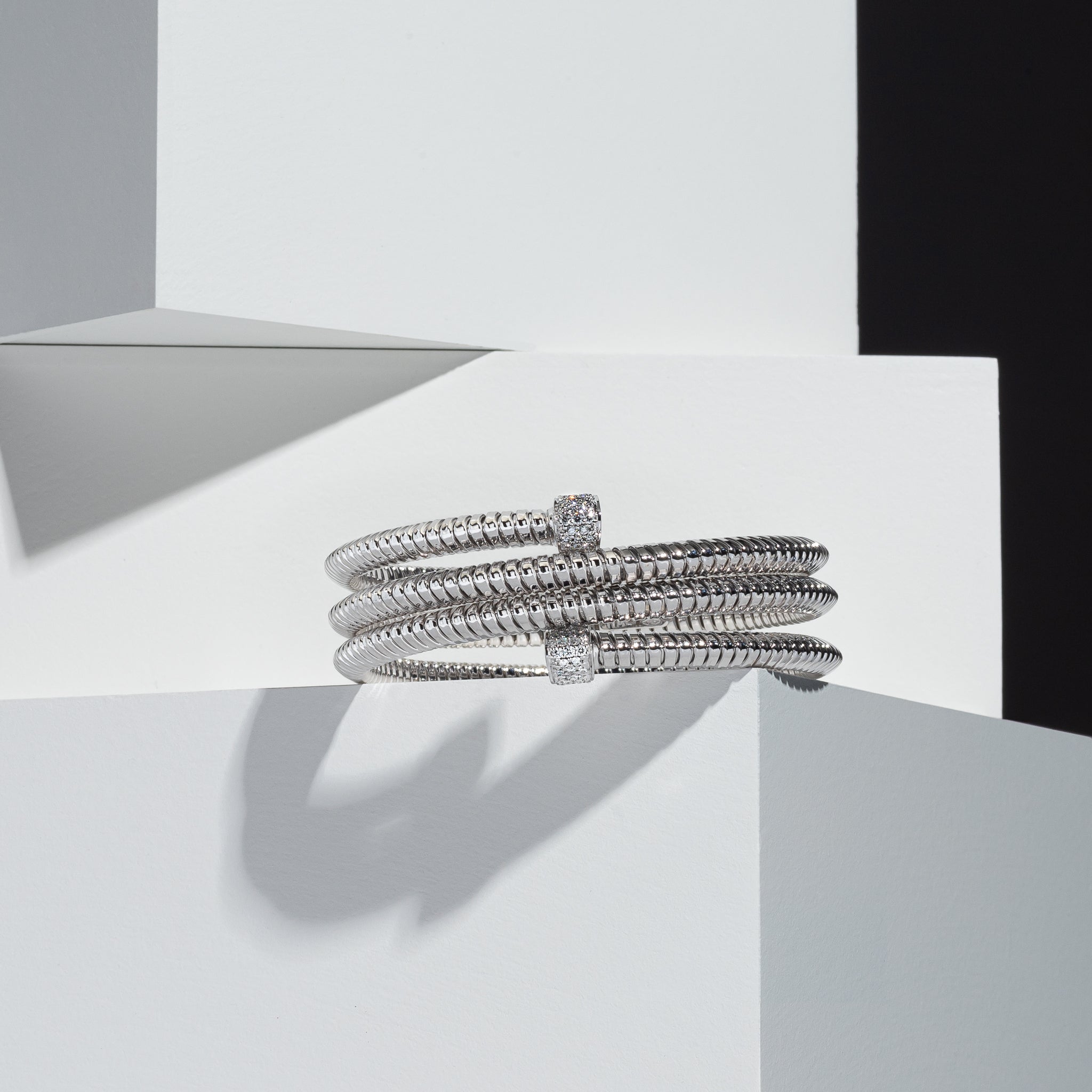 18 Karat White Gold and Diamond Coil Wrap Bracelet