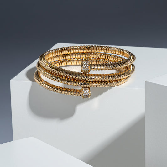 18 Karat Yellow Gold and Diamond Coil Wrap Bracelet