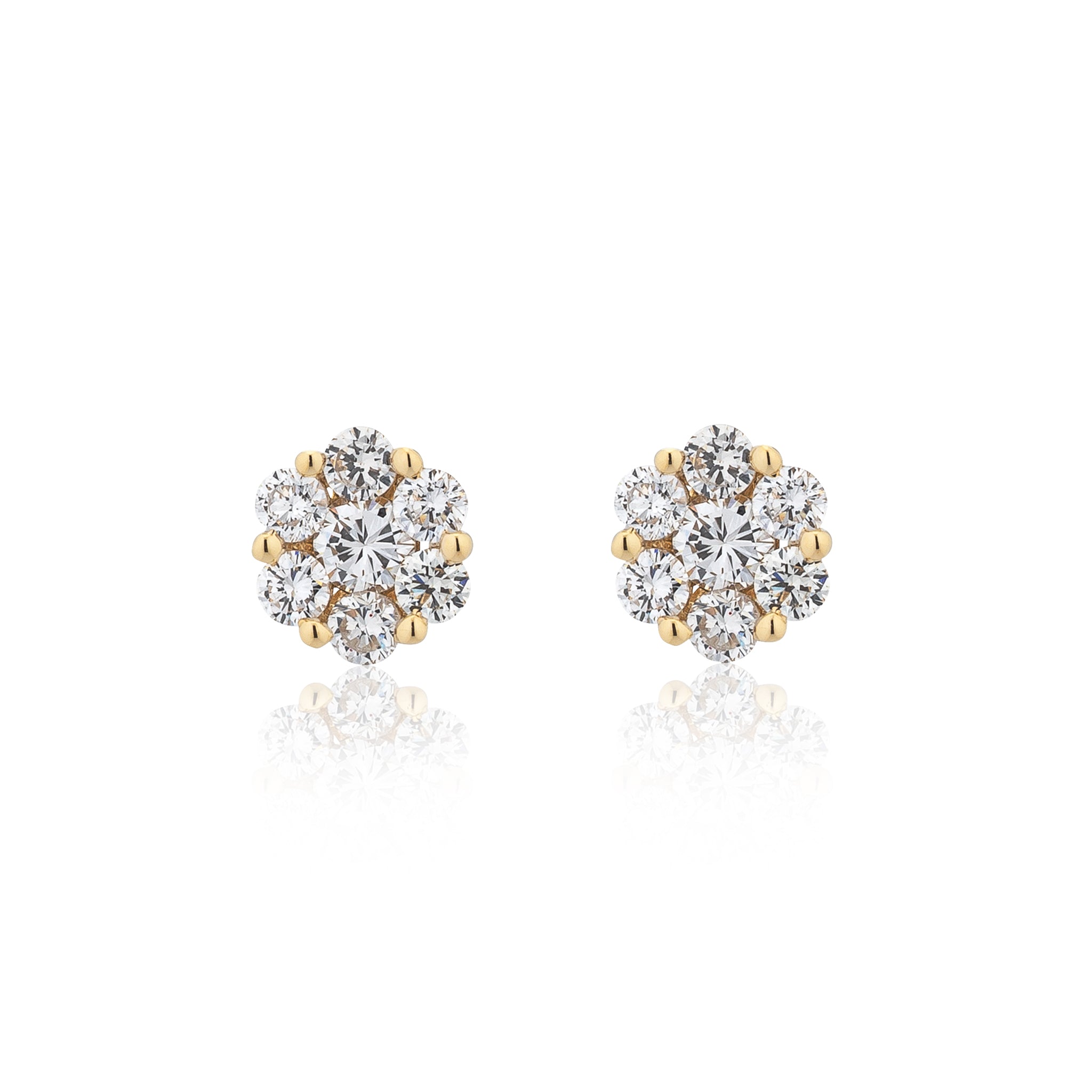 18 Karat Yellow Gold Floral Stud Earrings 1.00cts