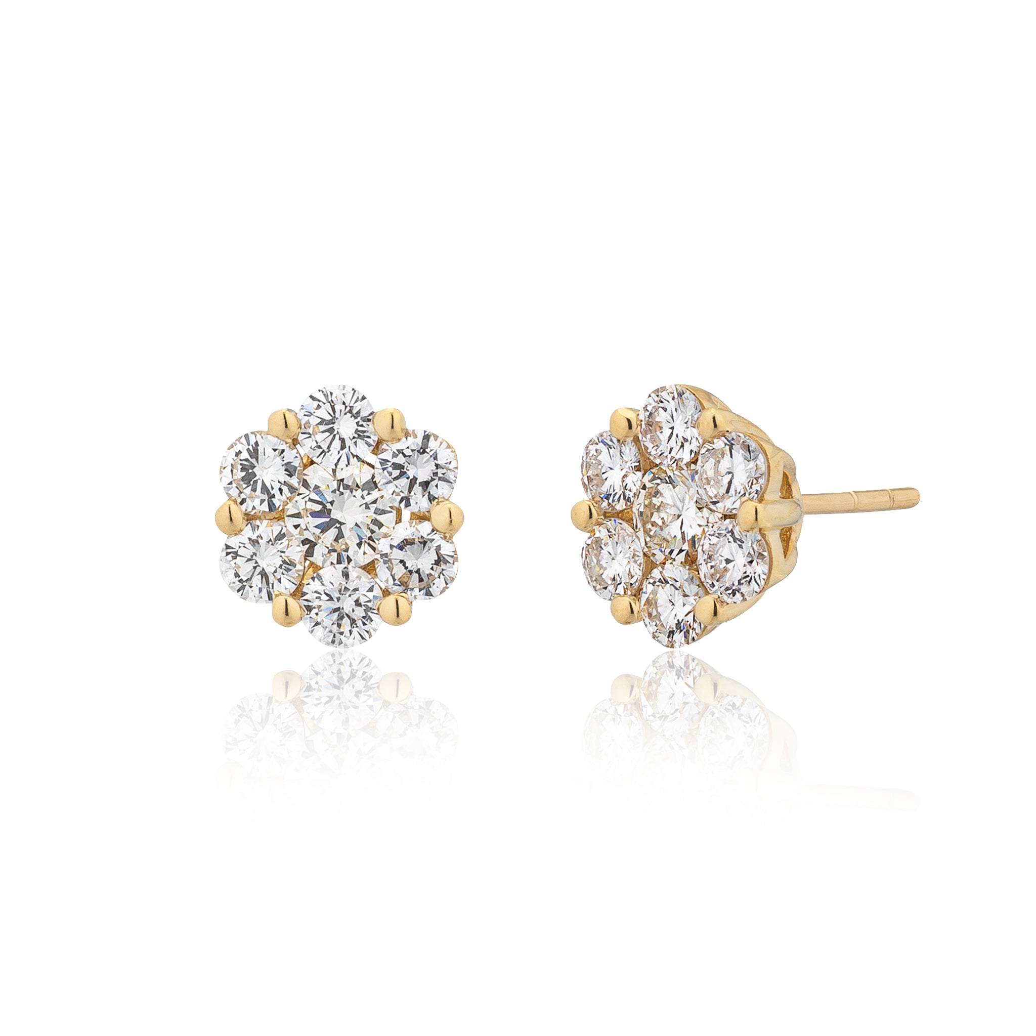 18 Karat Yellow Gold Floral Stud Earrings 1.50cts