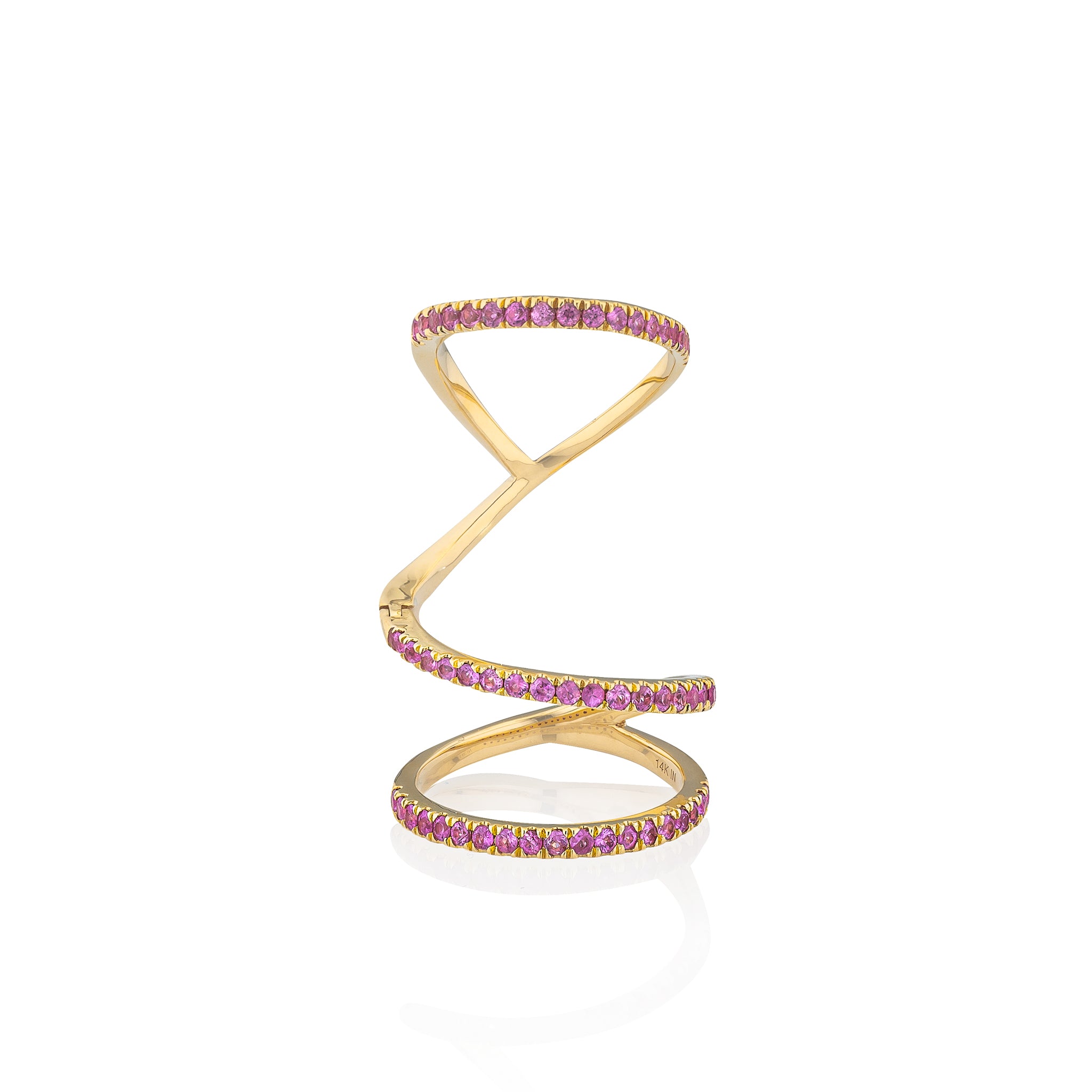 14 Karat Yellow Gold Pink Sapphire Knuckle Ring