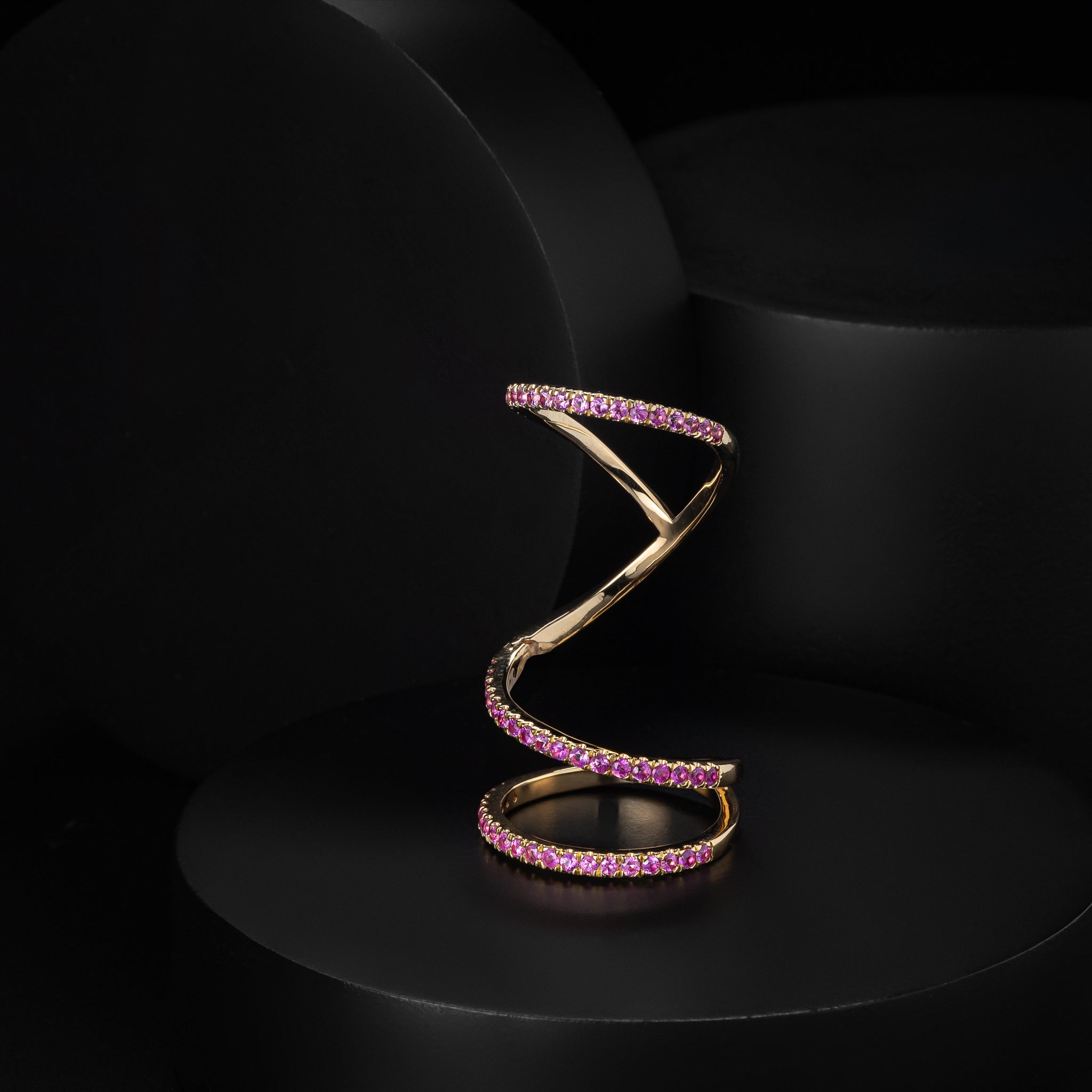 14 Karat Yellow Gold Pink Sapphire Knuckle Ring