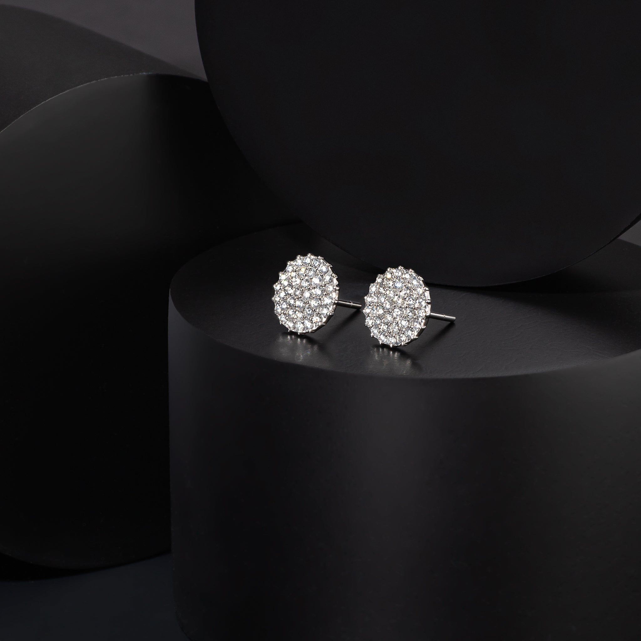 Pave Stud Circle Diamond Earrings