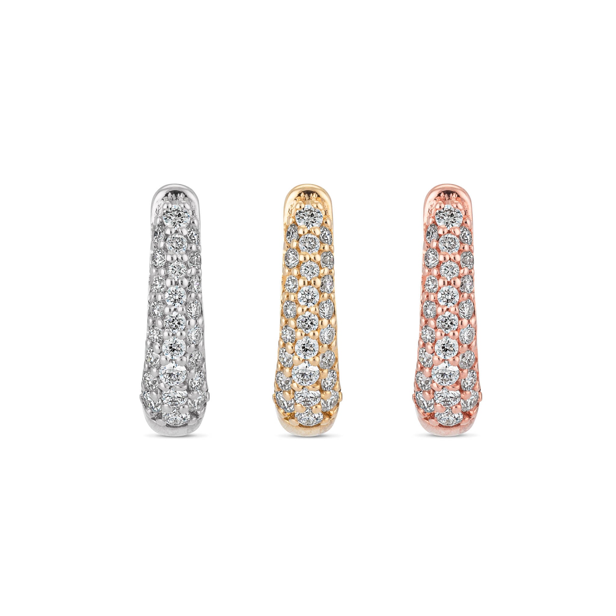 Three Row Pave Diamond 10mm Hoops