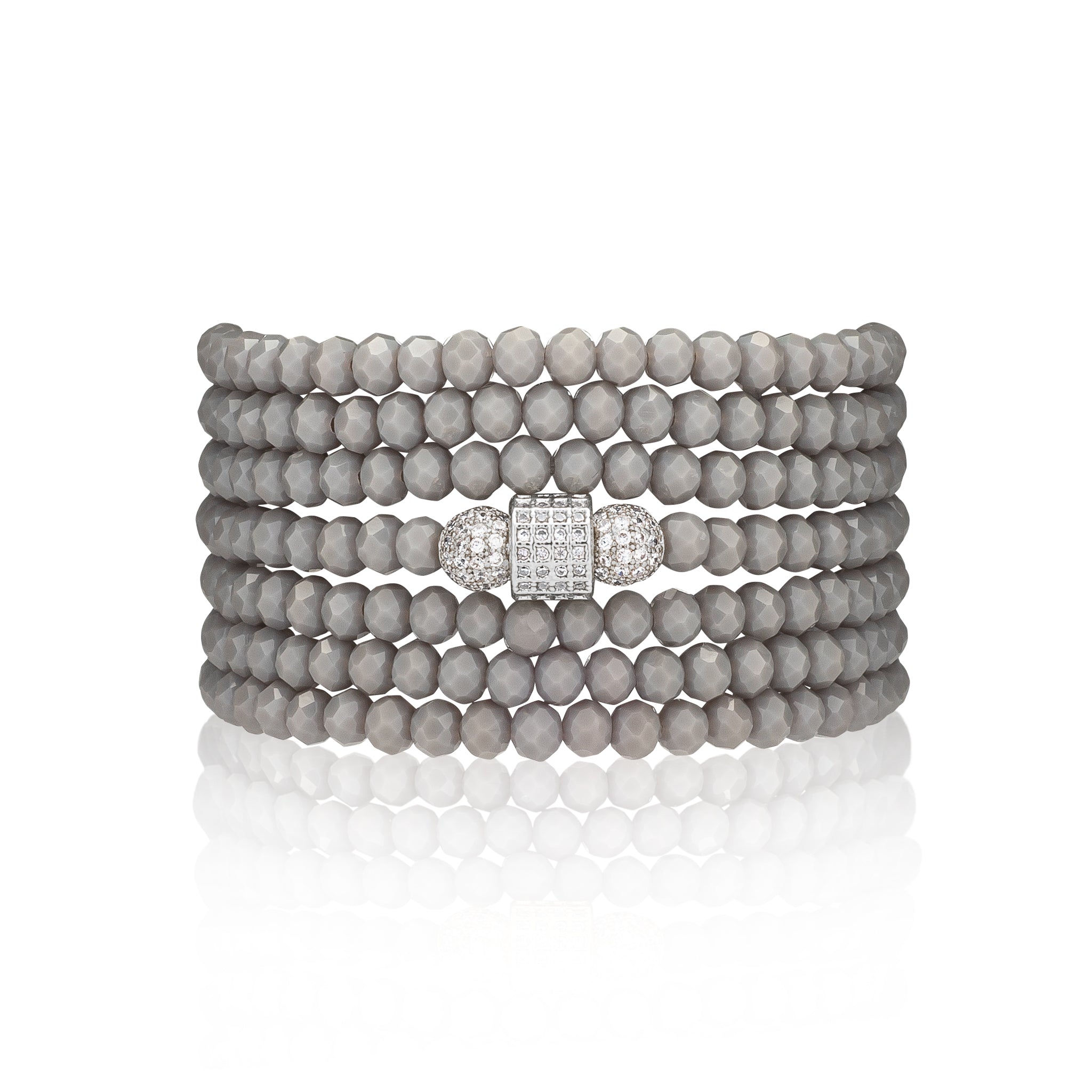 4mm Gray Crystal with White Cubic Zirconia Seven Wrap Bracelet and Necklace