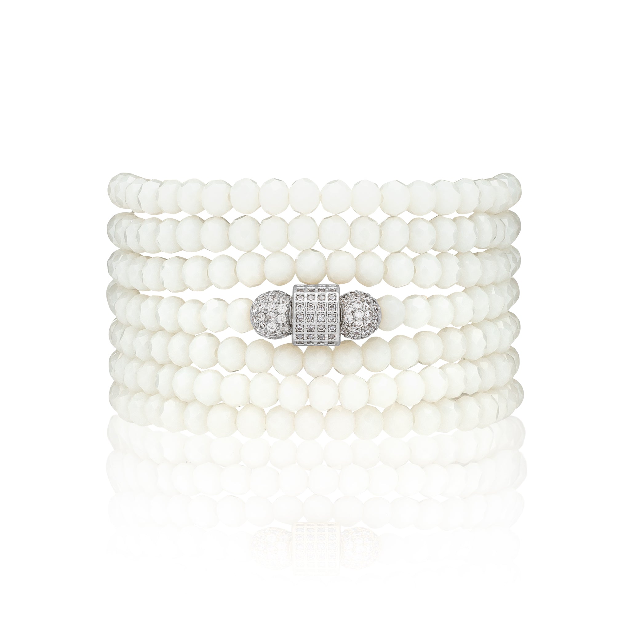 4mm White Crystal with White Cubic Zirconia Seven Wrap Bracelet and Necklace