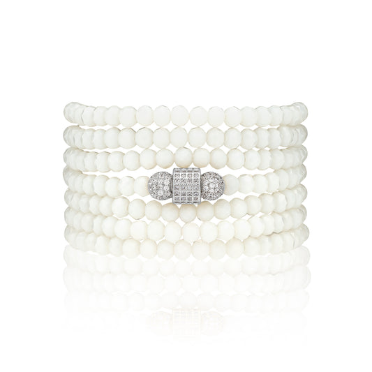 4mm White Crystal with White Cubic Zirconia Seven Wrap Bracelet and Necklace