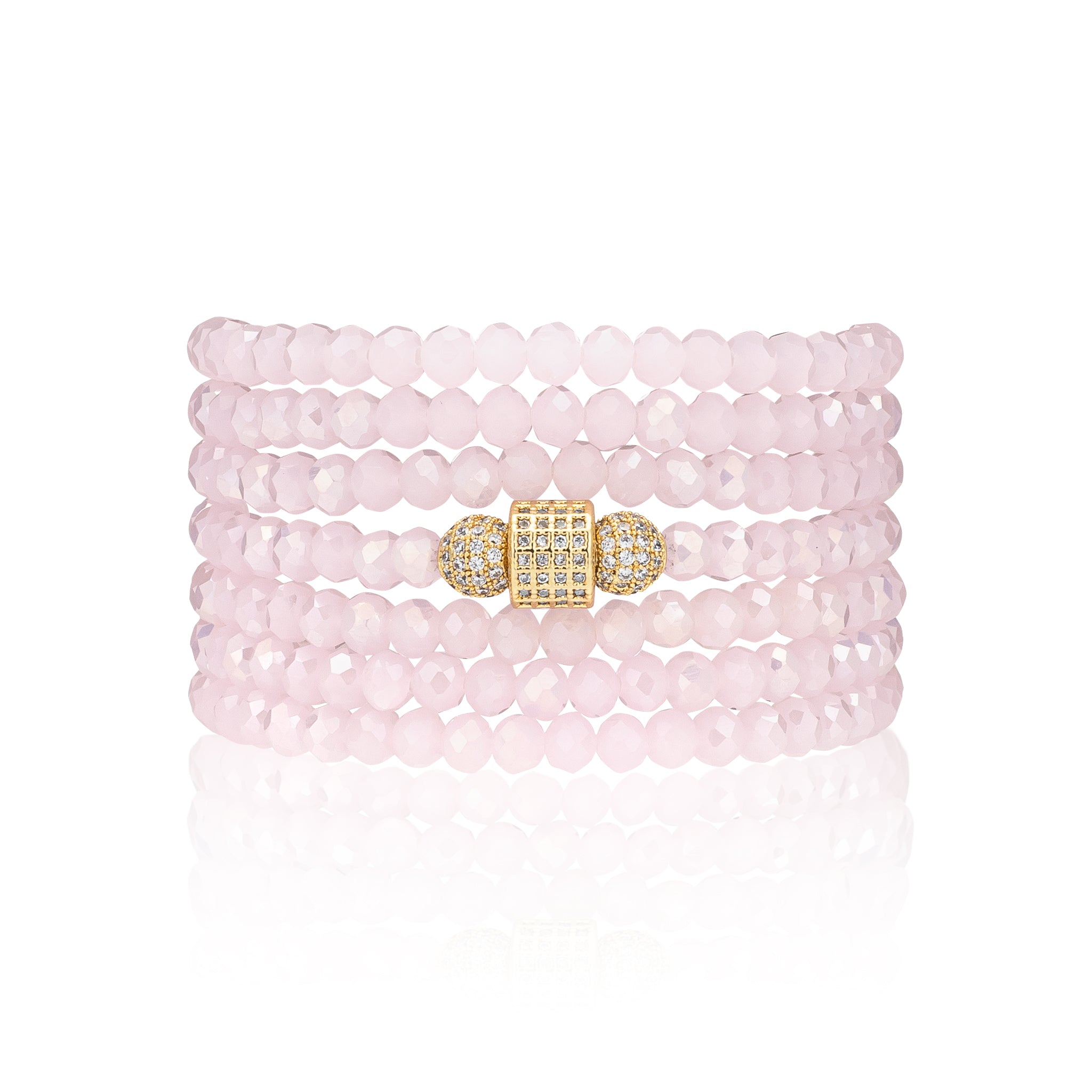 4mm Pink Crystal with Yellow Cubic Zirconia Seven Wrap Bracelet and Necklace