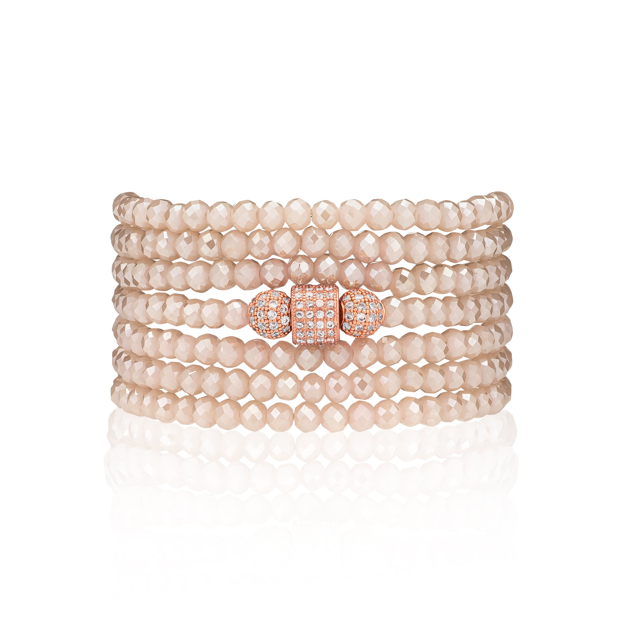 4mm Rose Crystal with Rose Cubic Zirconia Seven Wrap Bracelet and Necklace