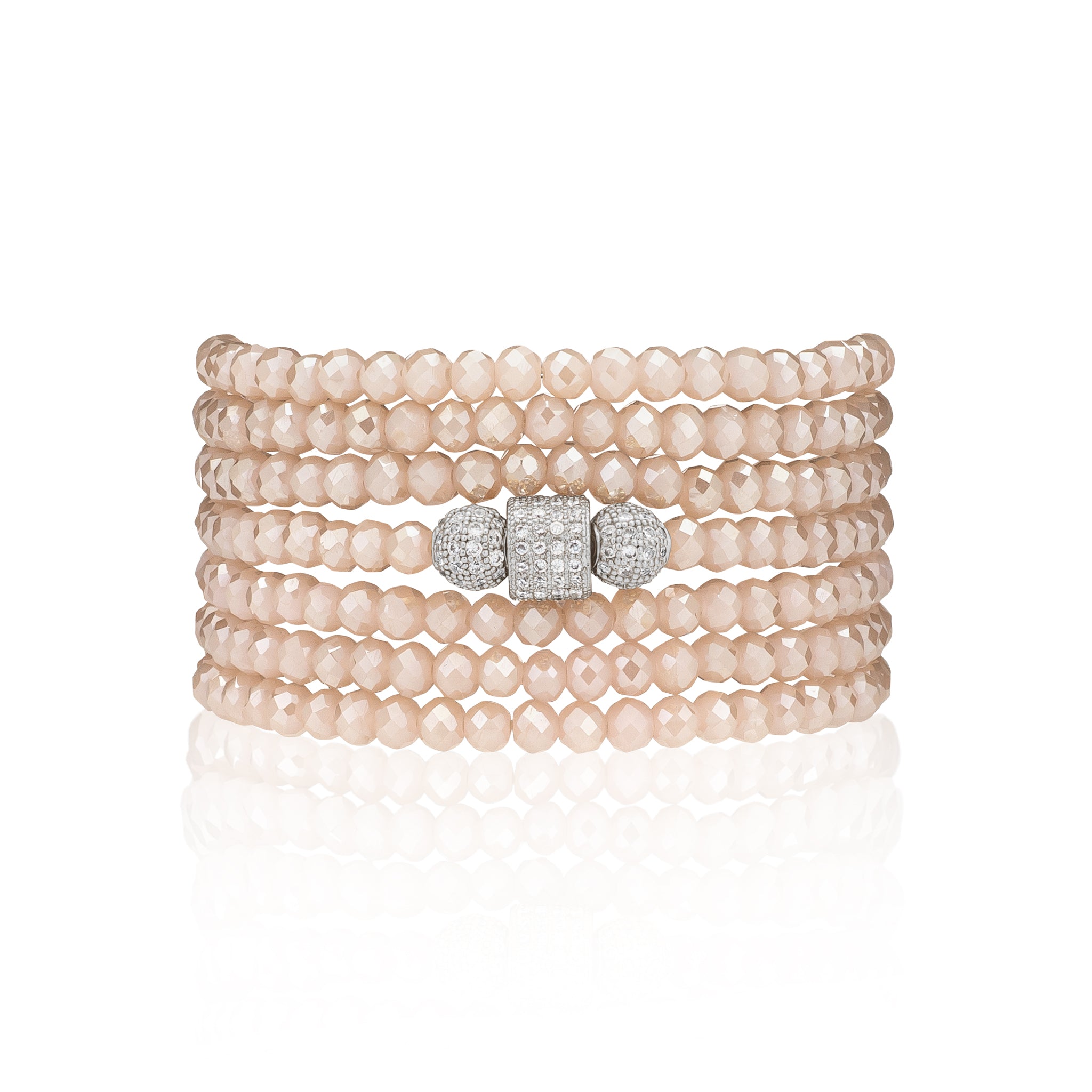 4mm Rose Crystal with Silver Cubic Zirconia Seven Wrap Bracelet and Necklace