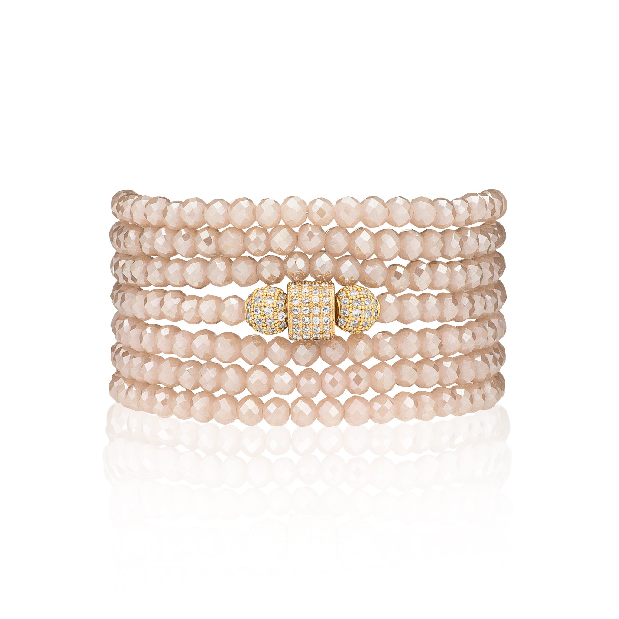 4mm Rose Crystal with Yellow Cubic Zirconia Seven Wrap Bracelet and Necklace