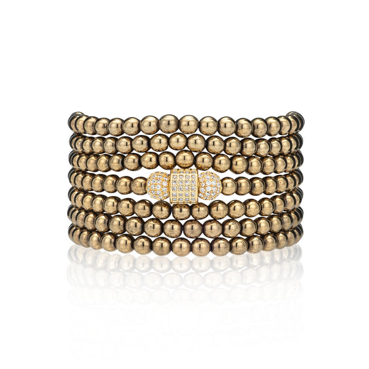 4mm Pyrite with Yellow Cubic Zirconia Seven Wrap Bracelet and Necklace
