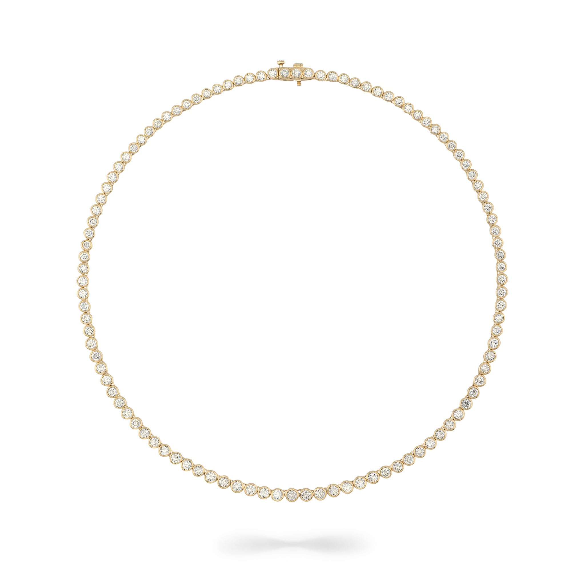 Yellow Gold Bezel All The Way 14.00cts Round Diamond 17.00" Tennis Necklace