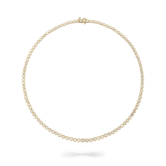 Yellow Gold Bezel All The Way 14.00cts Round Diamond 17.00" Tennis Necklace