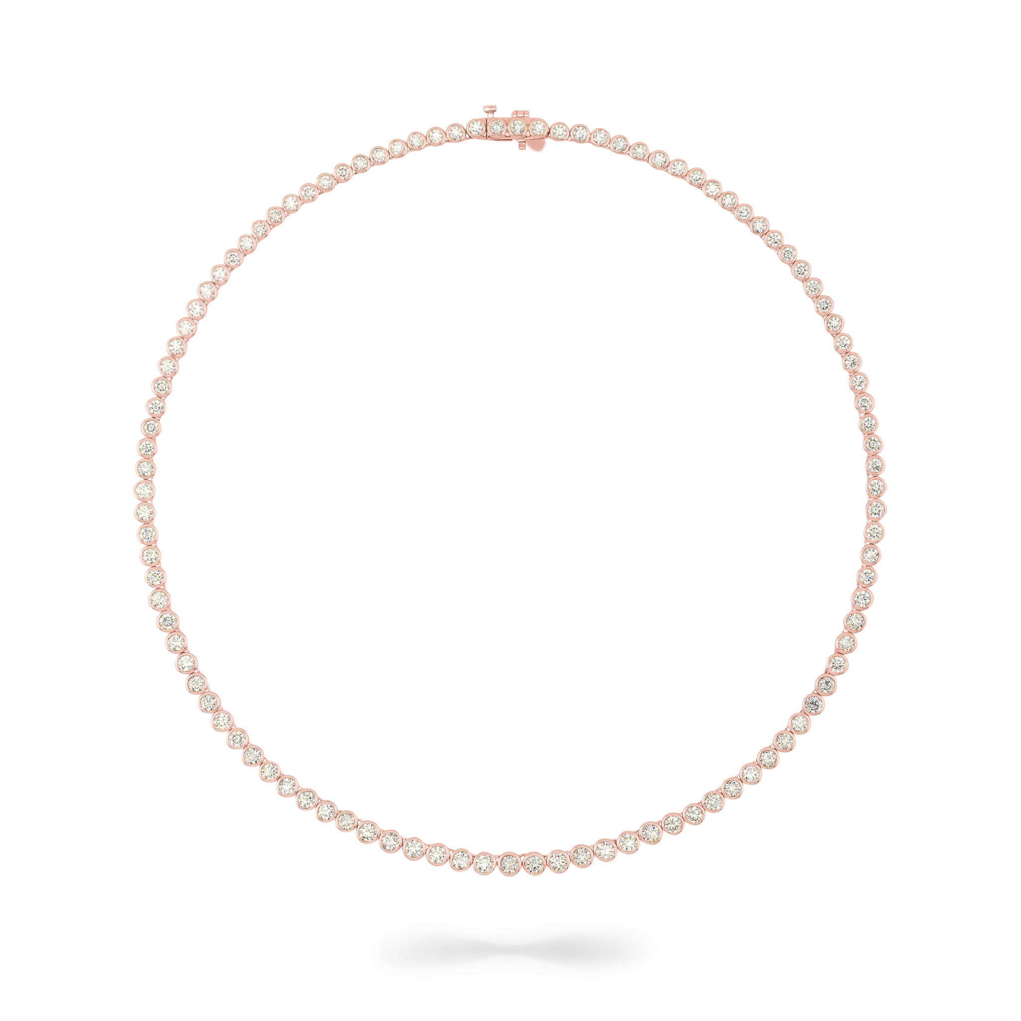 Rose Gold Bezel All The Way 14.00cts Round Diamond 17.00" Tennis Necklace