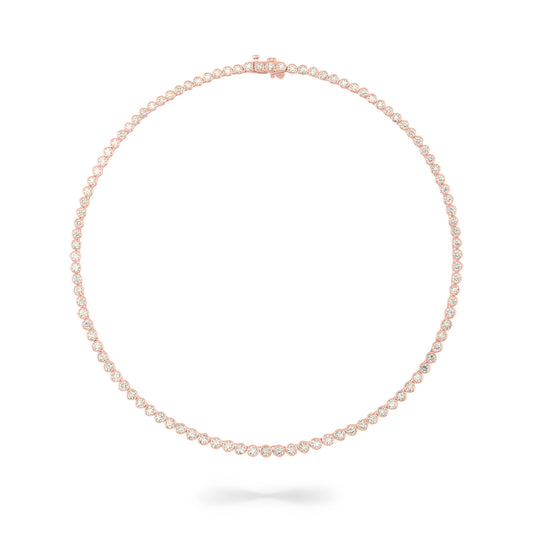 Rose Gold Bezel All The Way 14.00cts Round Diamond 17.00" Tennis Necklace