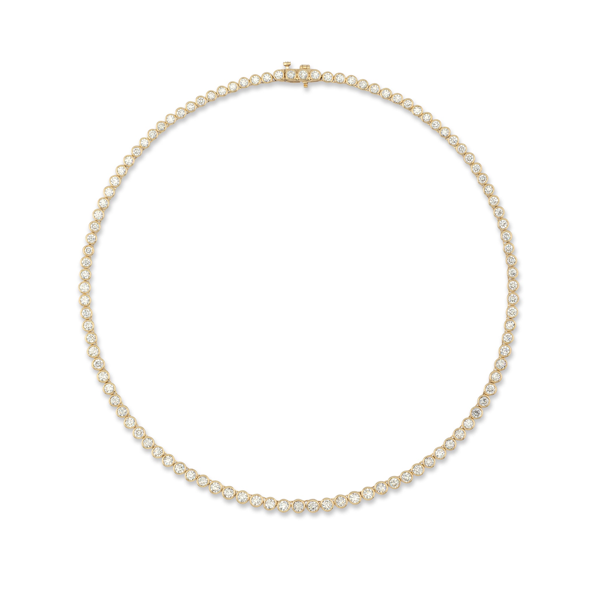 Yellow Gold Bezel All The Way 14.00cts Round Diamond 17.00" Tennis Necklace