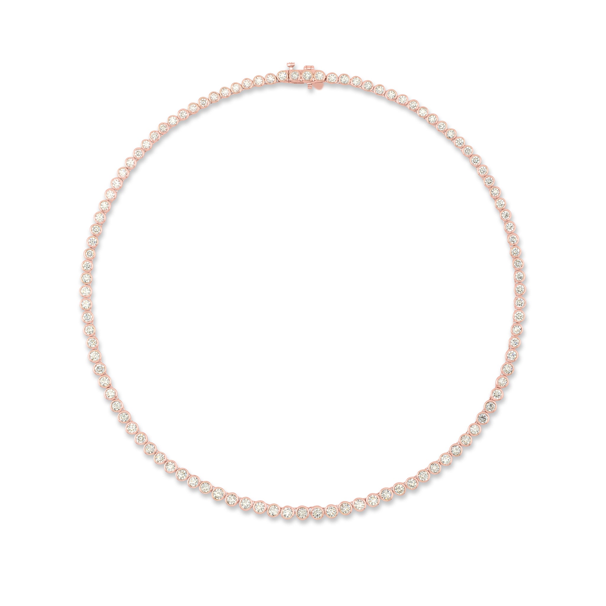 Rose Gold Bezel All The Way 14.00cts Round Diamond 17.00" Tennis Necklace