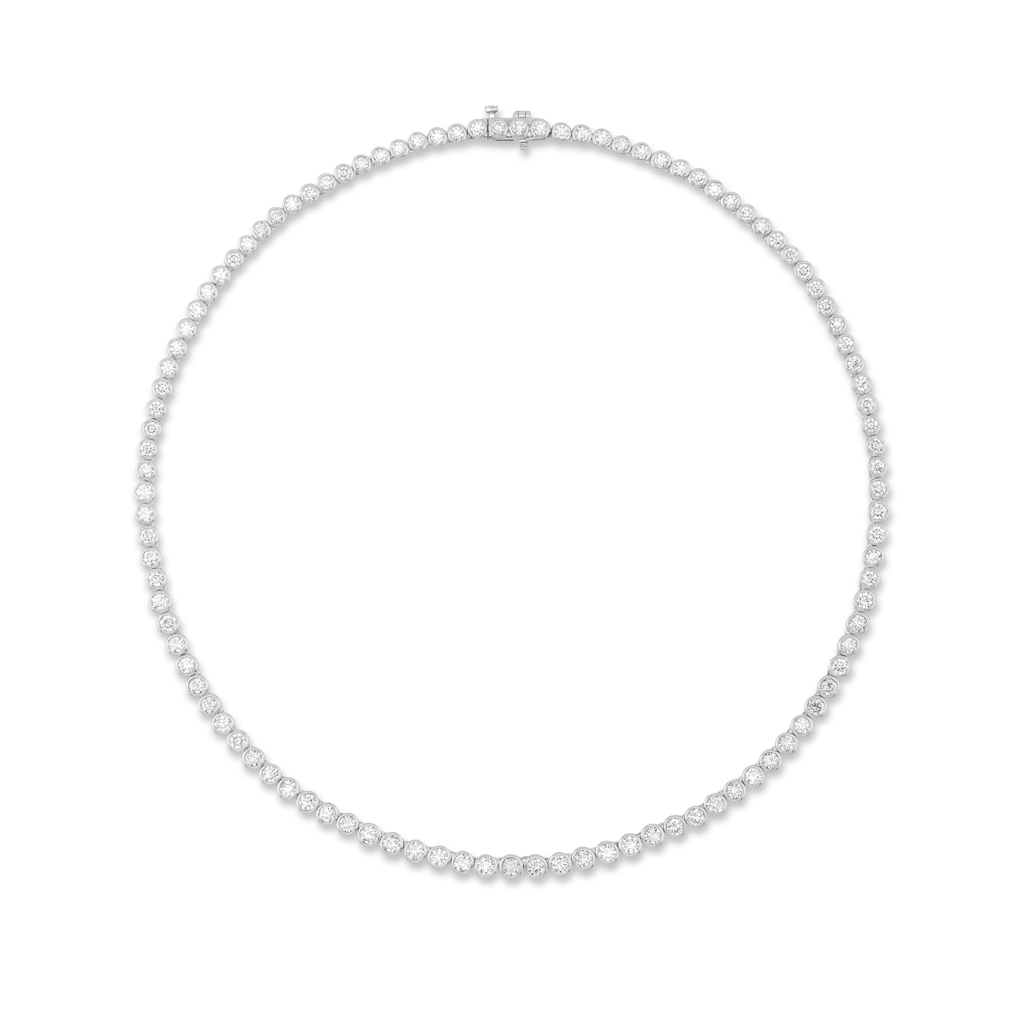 White Gold Bezel All The Way 14.00cts Round Diamond 17.00" Tennis Necklace