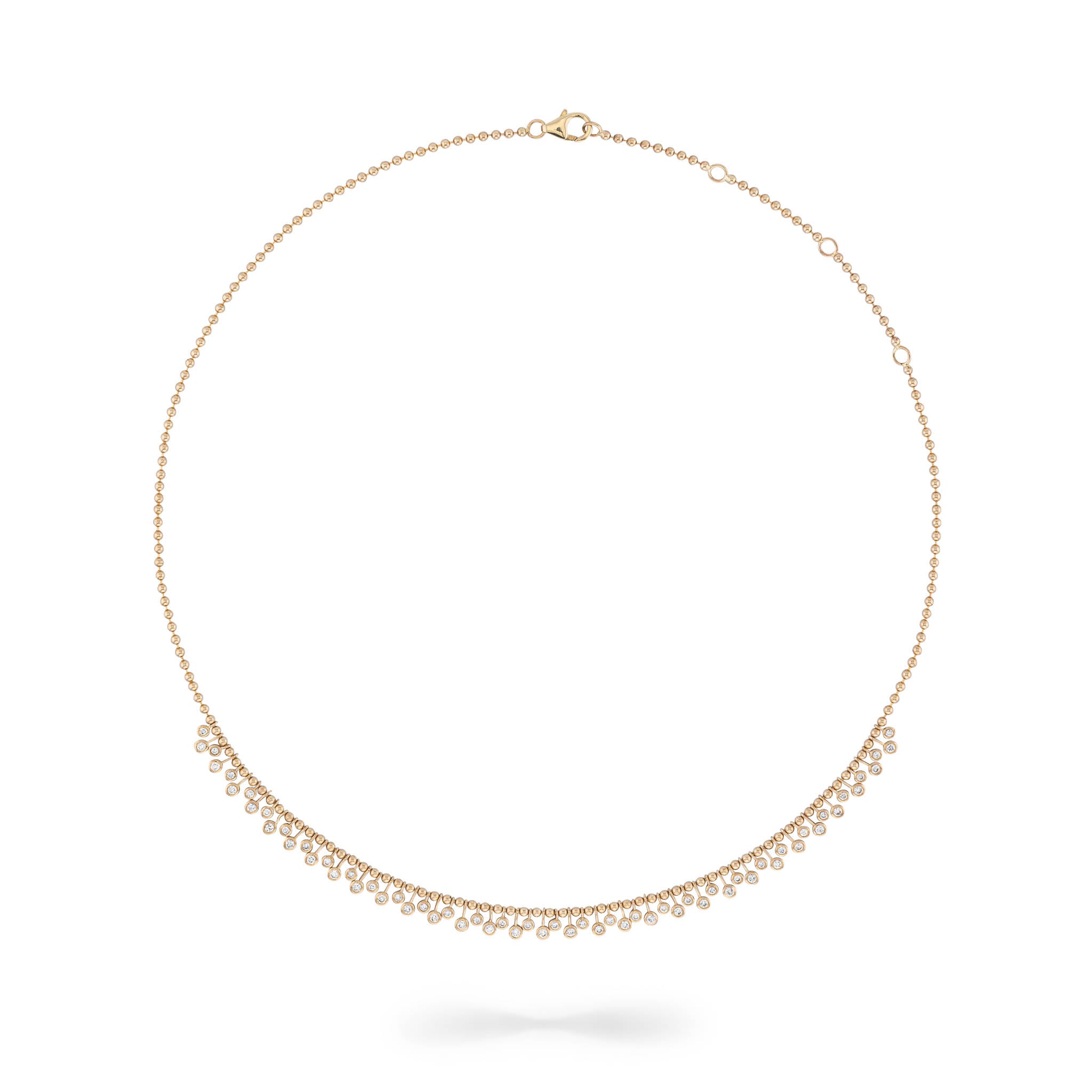 Yellow Gold Diamond Drop Bezel Ball Chain Necklace