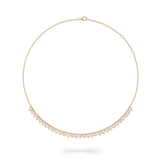 Yellow Gold Diamond Drop Bezel Ball Chain Necklace