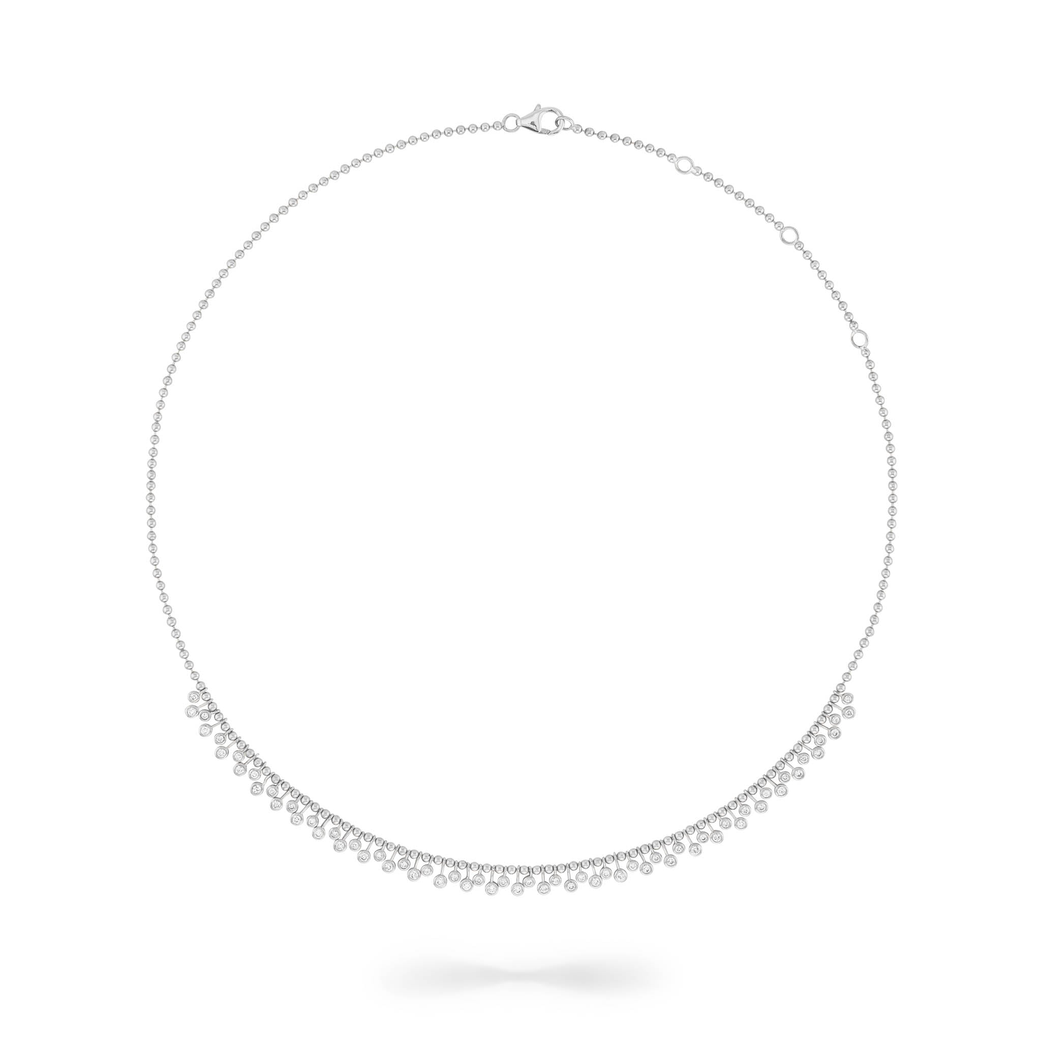 White Gold Diamond Drop Bezel Ball Chain Necklace