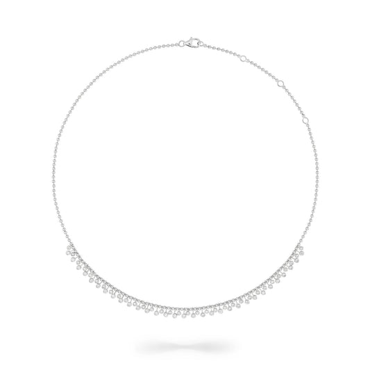 White Gold Diamond Drop Bezel Ball Chain Necklace