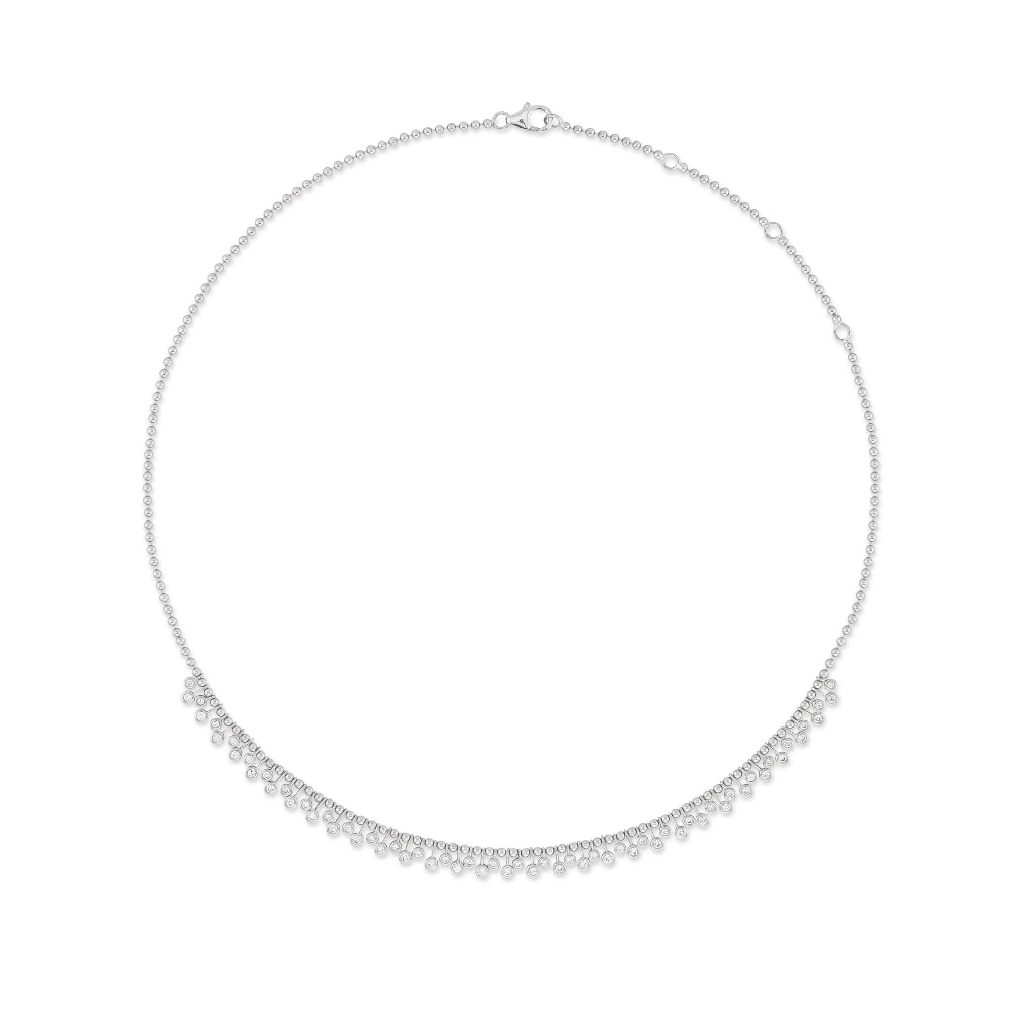 White Gold Diamond Drop Bezel Ball Chain Necklace