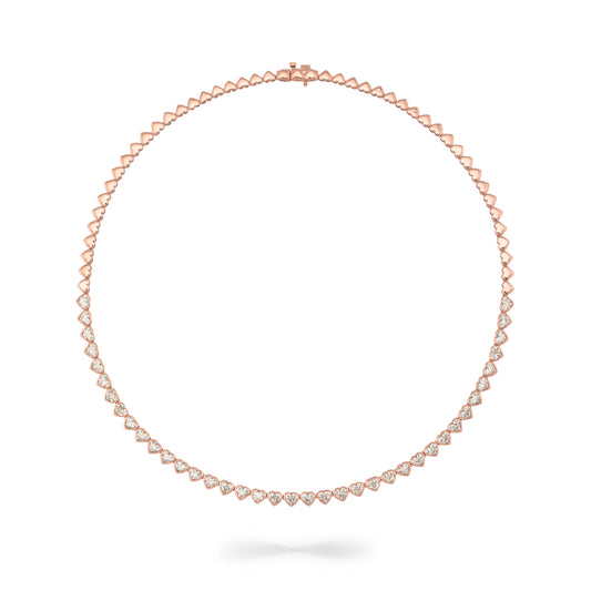Rose Gold Bezel Set 10.00cts Full Cut Diamond Heart 17.00" Tennis Necklace