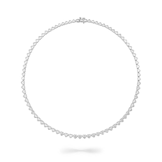 White Gold Bezel Set 10.00cts Full Cut Diamond Heart 17.00" Tennis Necklace