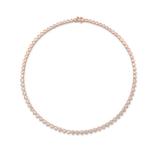 Rose Gold Bezel Set 10.00cts Full Cut Diamond Heart 17.00" Tennis Necklace