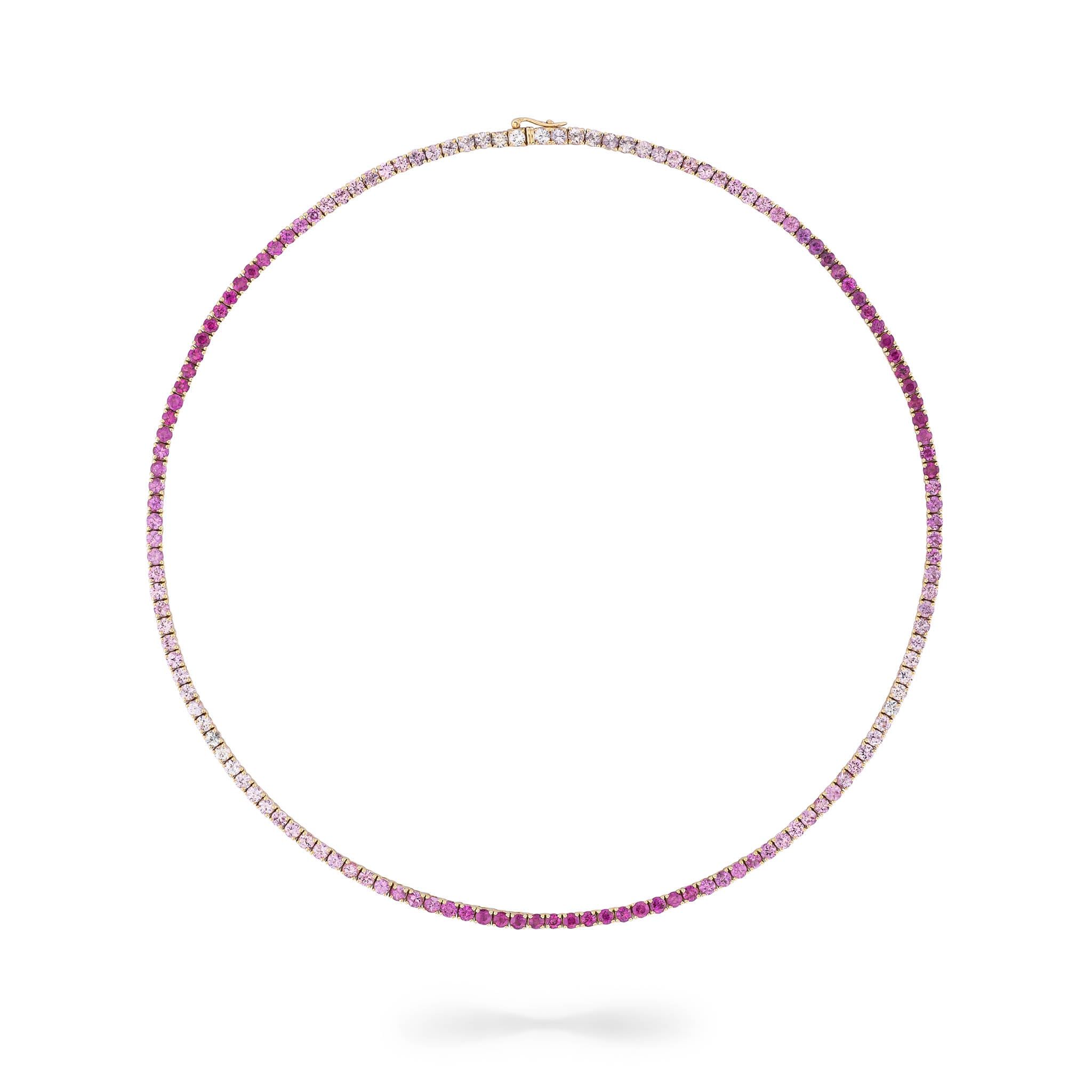 14 Karat Gold and Ombre Pink Sapphire 8.00cts Oval 16.00" Tennis Necklace