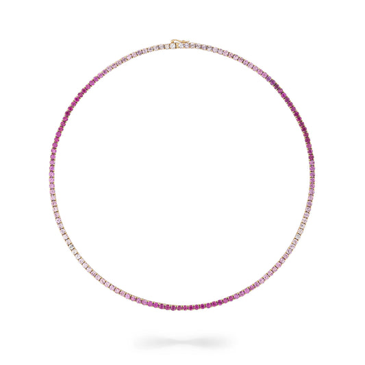 14 Karat Gold and Ombre Pink Sapphire 8.00cts Oval 16.00" Tennis Necklace